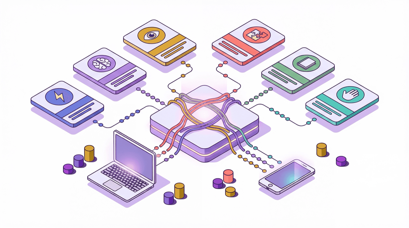 Isometric illustration of a user testing session with data streams